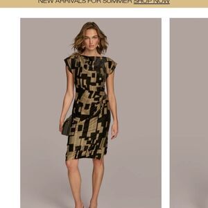 Donna Karan Black and Gold Burnout Sheath Midi Dress Size  10 NWT